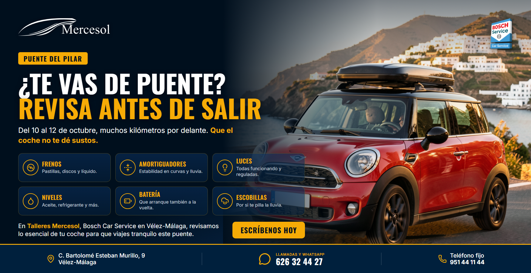 Puente del Pilar: qué revisar antes de viajar · Talleres Mercesol, Bosch Car Service en Vélez-Málaga