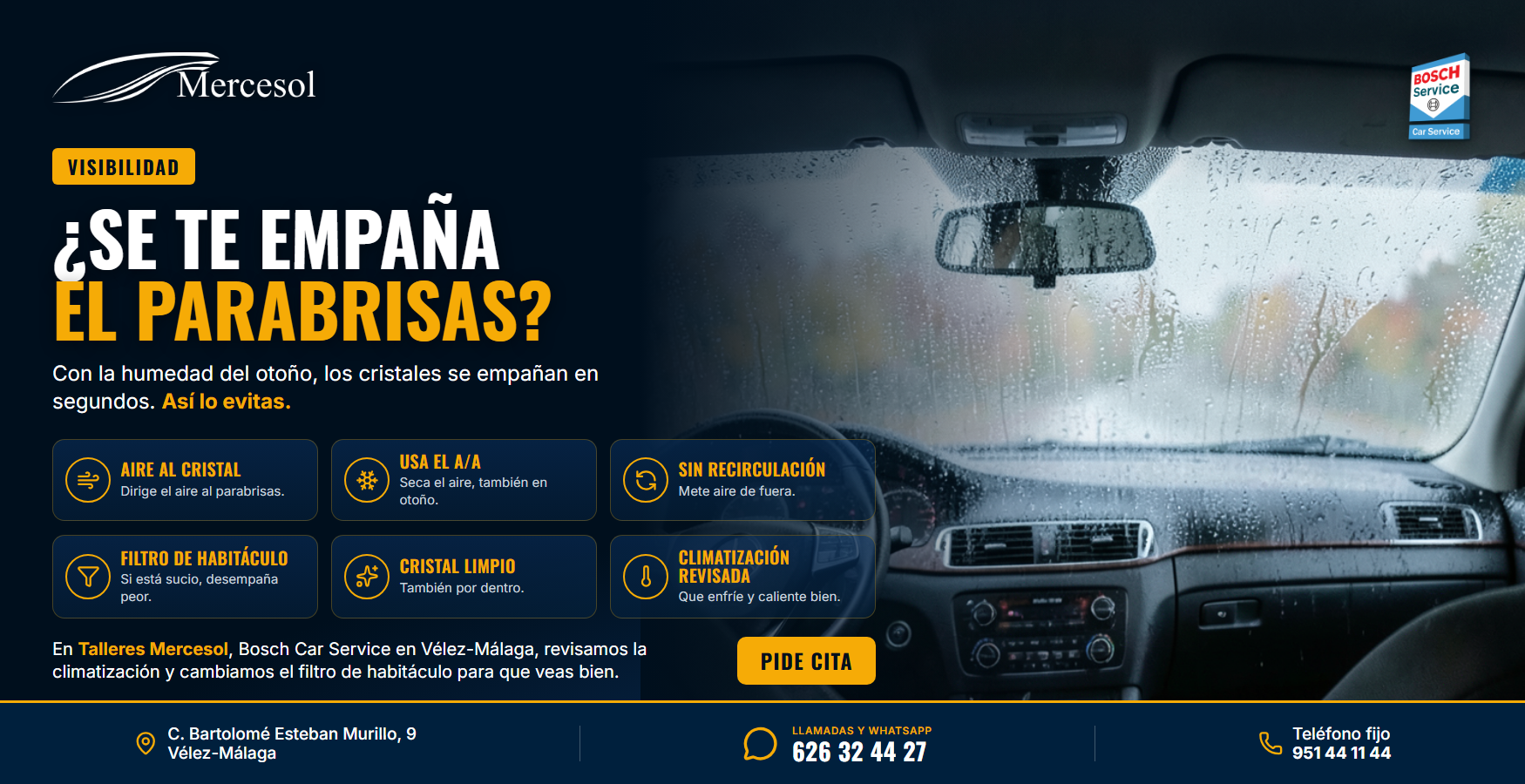 Cristales empañados: cómo desempañar rápido en otoño · Talleres Mercesol, Bosch Car Service en Vélez-Málaga