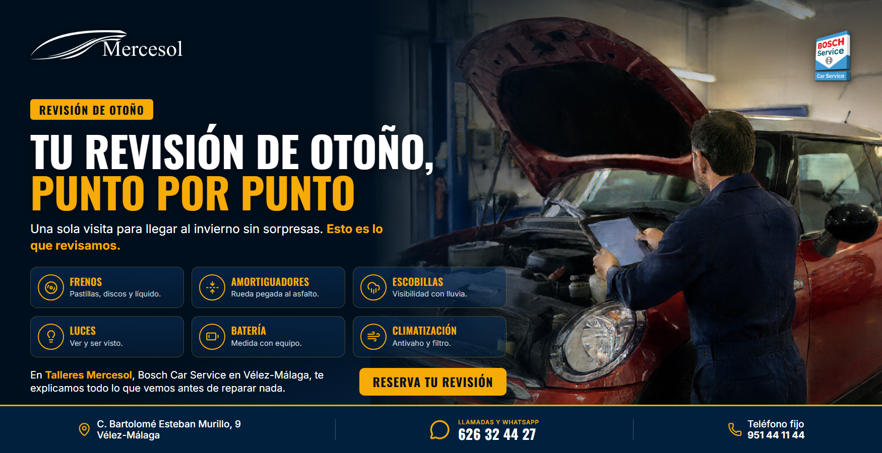 Revisión de otoño en Vélez-Málaga: qué incluye · Talleres Mercesol, Bosch Car Service en Vélez-Málaga